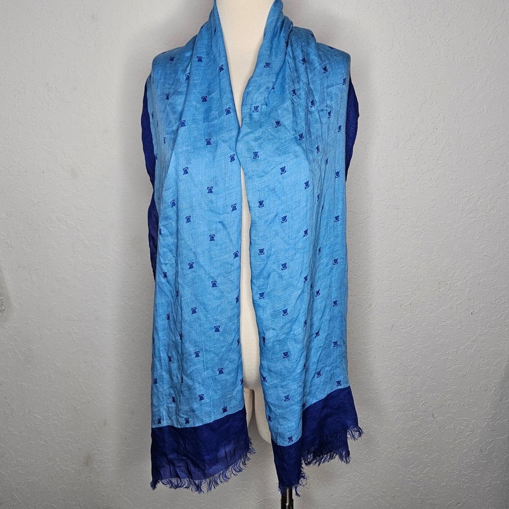 Blue Cashmere Modal Scarf Lightweight‎ Soft Fringe Wrap Minimalist Boho